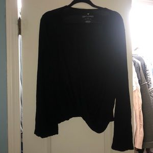 American Eagle Peasant Sleeve Black Top